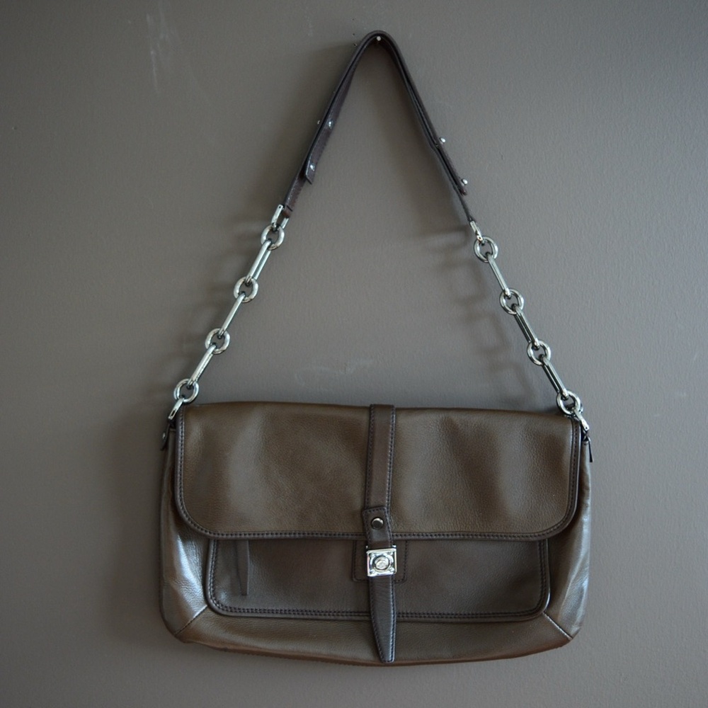 Lanvin Paris Leather Shoulder Bag Flap Brown Clutch Chain Large